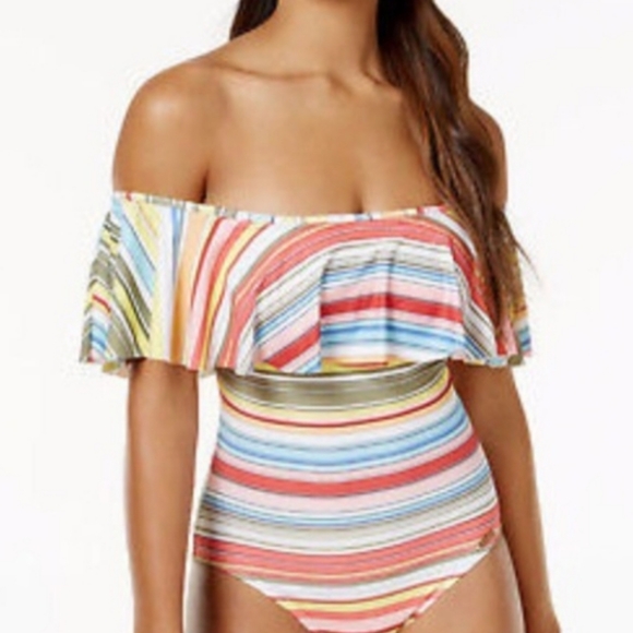 Vince Camuto Other - 💫8×HOST PICK💫❤Vince Camuto one piece striped swim suit off-shoulder